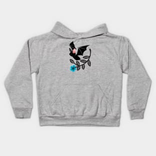 Cute bat with a blue flower Kids Hoodie